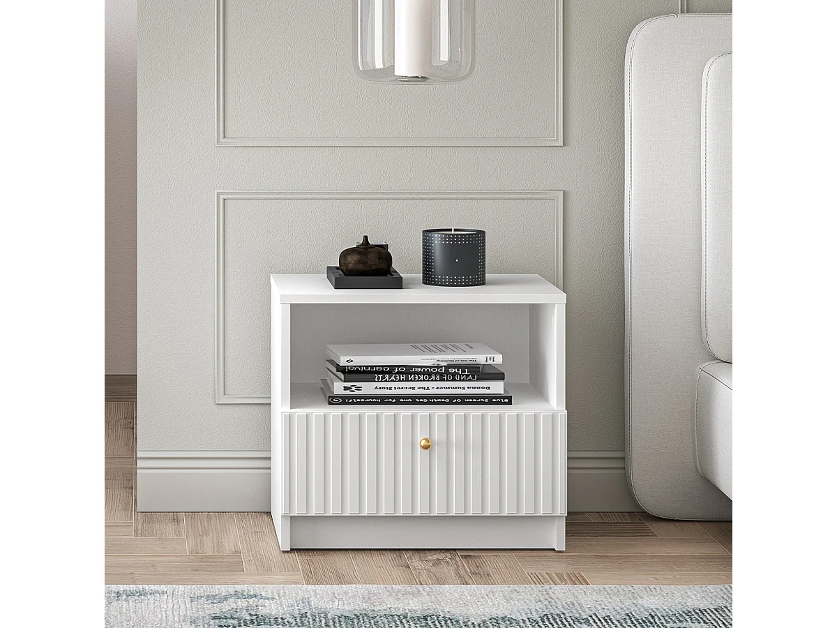 Mesa de cabeceira 1 gaveta Luor branco 48cm