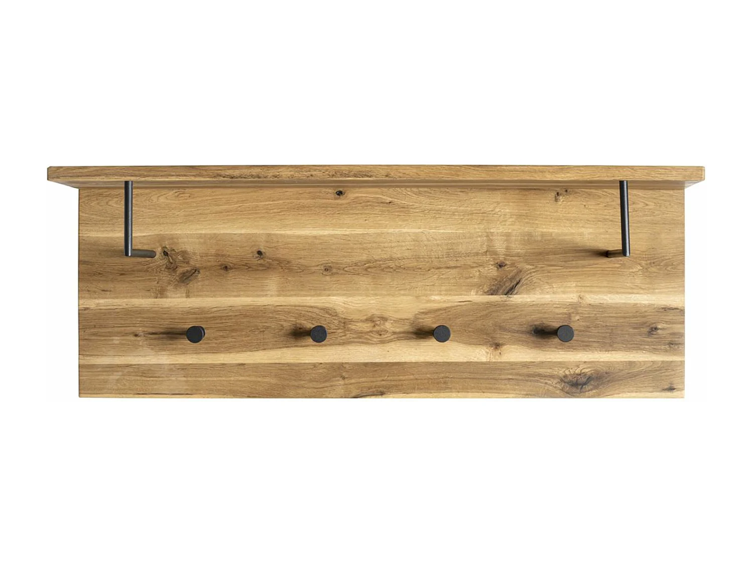 Garderobe murale, Patère murale en bois coloris chêne huilé et métal noir  -longueur 80 x profondeur 20 x hauteur 30 cm