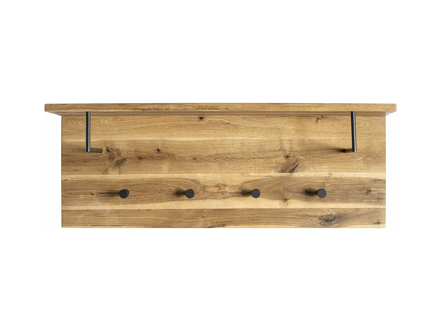 Garderobe murale, Patère murale en bois coloris chêne huilé et métal noir  -longueur 80 x profondeur 20 x hauteur 30 cm