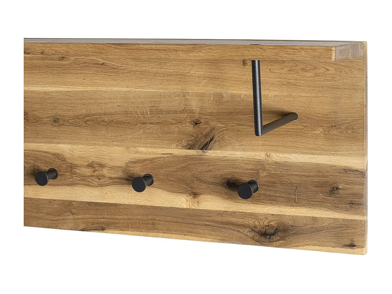 Garderobe murale, Patère murale en bois coloris chêne huilé et métal noir  -longueur 80 x profondeur 20 x hauteur 30 cm