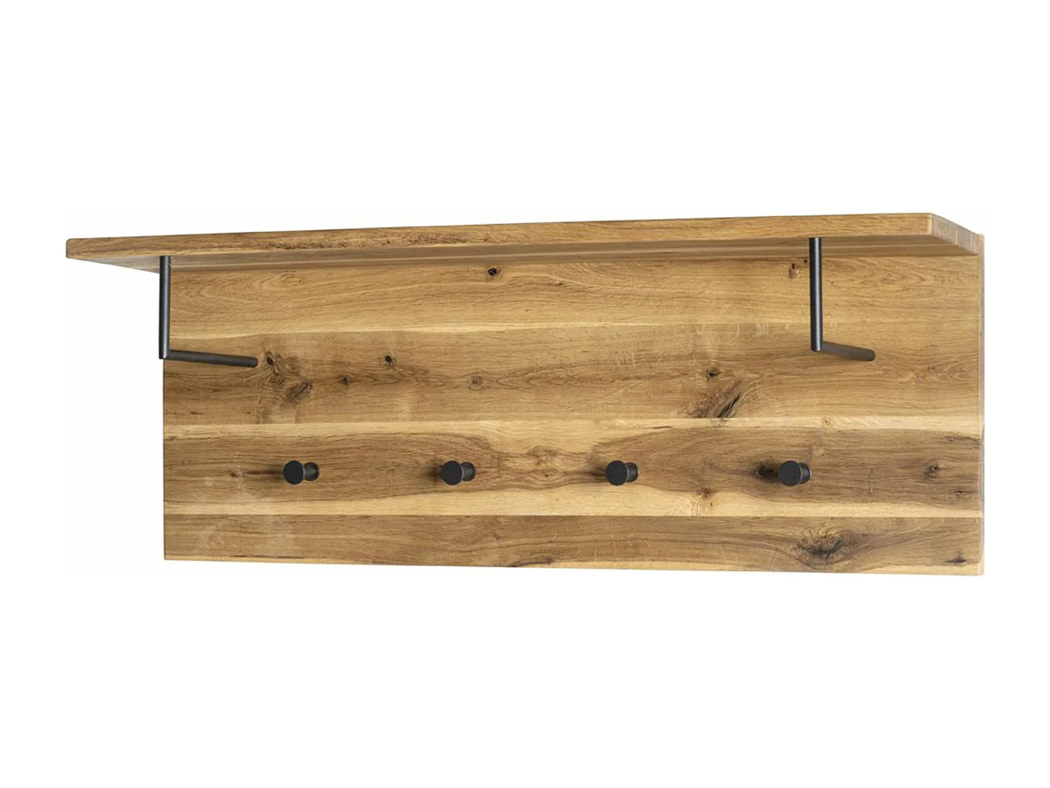 Garderobe murale, Patère murale en bois coloris chêne huilé et métal noir  -longueur 80 x profondeur 20 x hauteur 30 cm