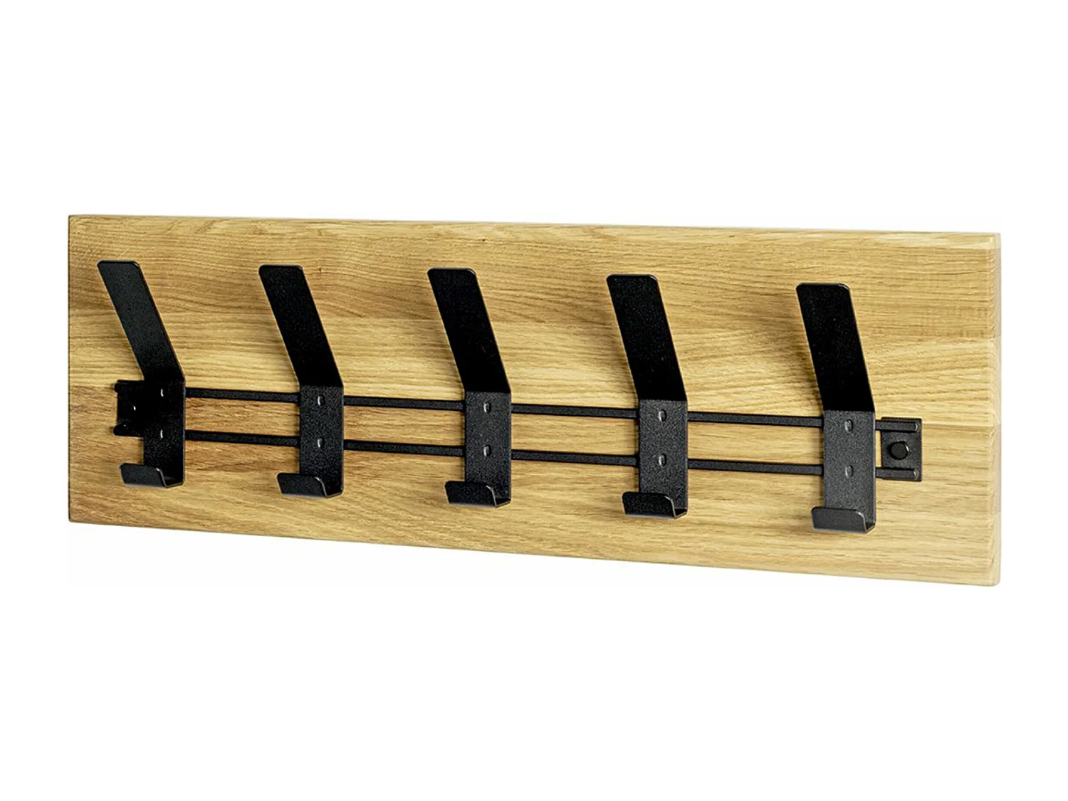 Garderobe murale, Patère murale en bois massif coloris chêne et métal noir -longueur 60 x profondeur 10 x hauteur 20 cm