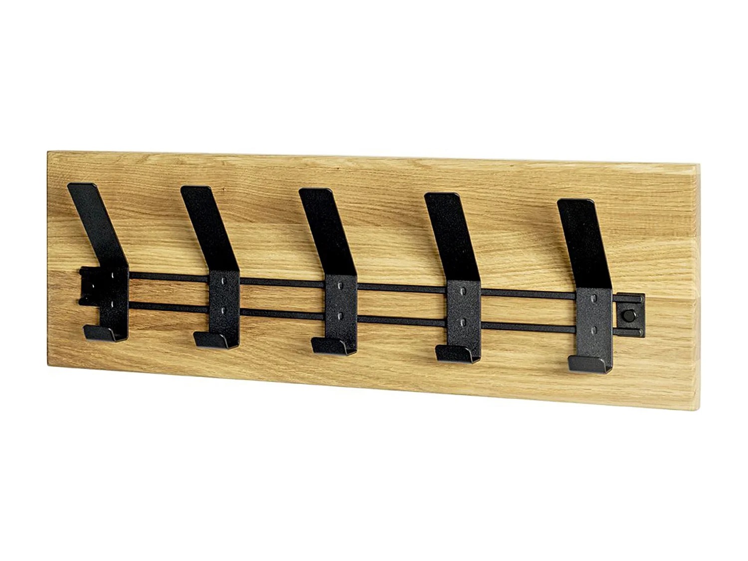 Garderobe murale, Patère murale en bois massif coloris chêne et métal noir -longueur 60 x profondeur 10 x hauteur 20 cm