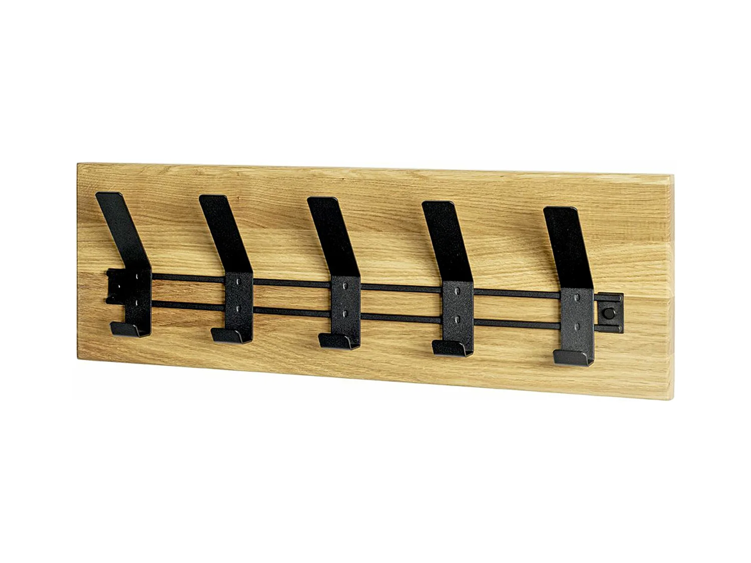 Garderobe murale, Patère murale en bois massif coloris chêne et métal noir -longueur 60 x profondeur 10 x hauteur 20 cm