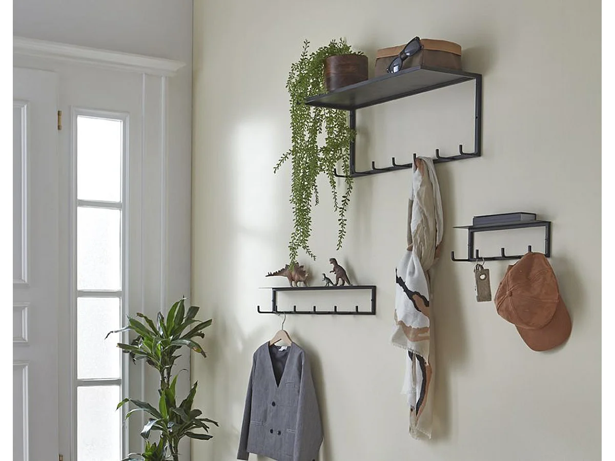 Garderobe murale, Patère murale en métal coloris noir  -longueur 60 x profondeur 25 x hauteur 25 cm