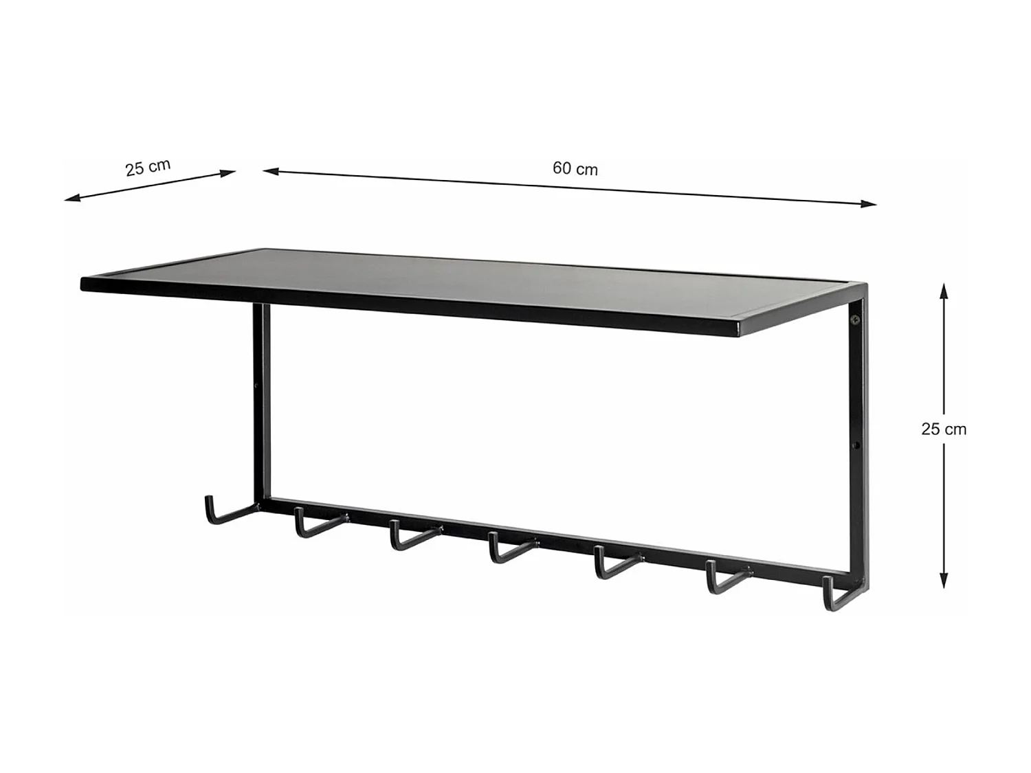 Garderobe murale, Patère murale en métal coloris noir  -longueur 60 x profondeur 25 x hauteur 25 cm