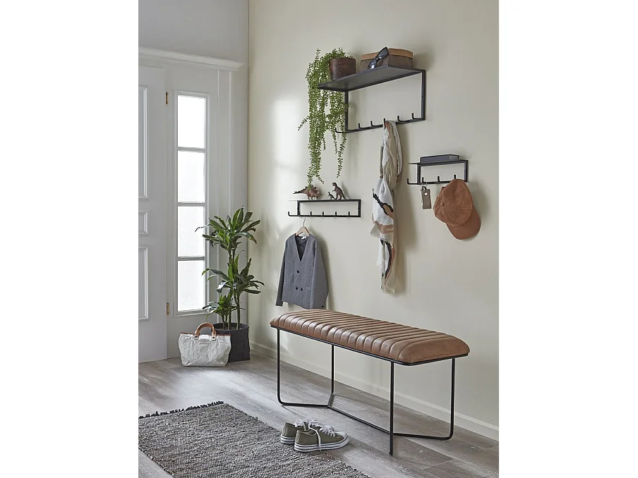 Garderobe murale, Patère murale en métal coloris noir  -longueur 60 x profondeur 25 x hauteur 25 cm