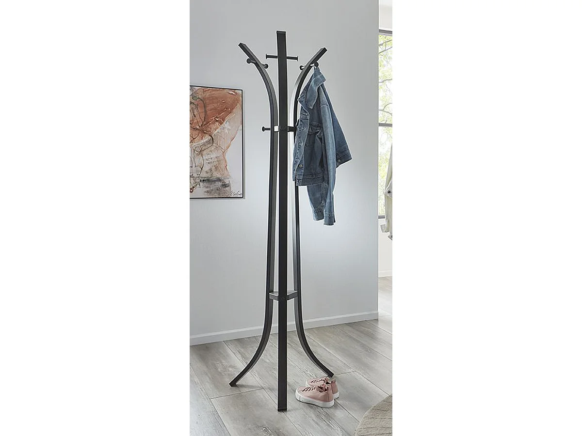 Porte-manteau avec 9 crochets en métal coloris noir  - diamètre 45  x hauteur 177 cm