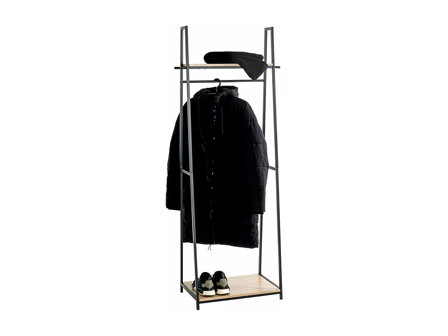 Porte-manteau en bois coloris chêne et métal noir  - longueur 68 x profondeur 40 x hauteur 166 cm
