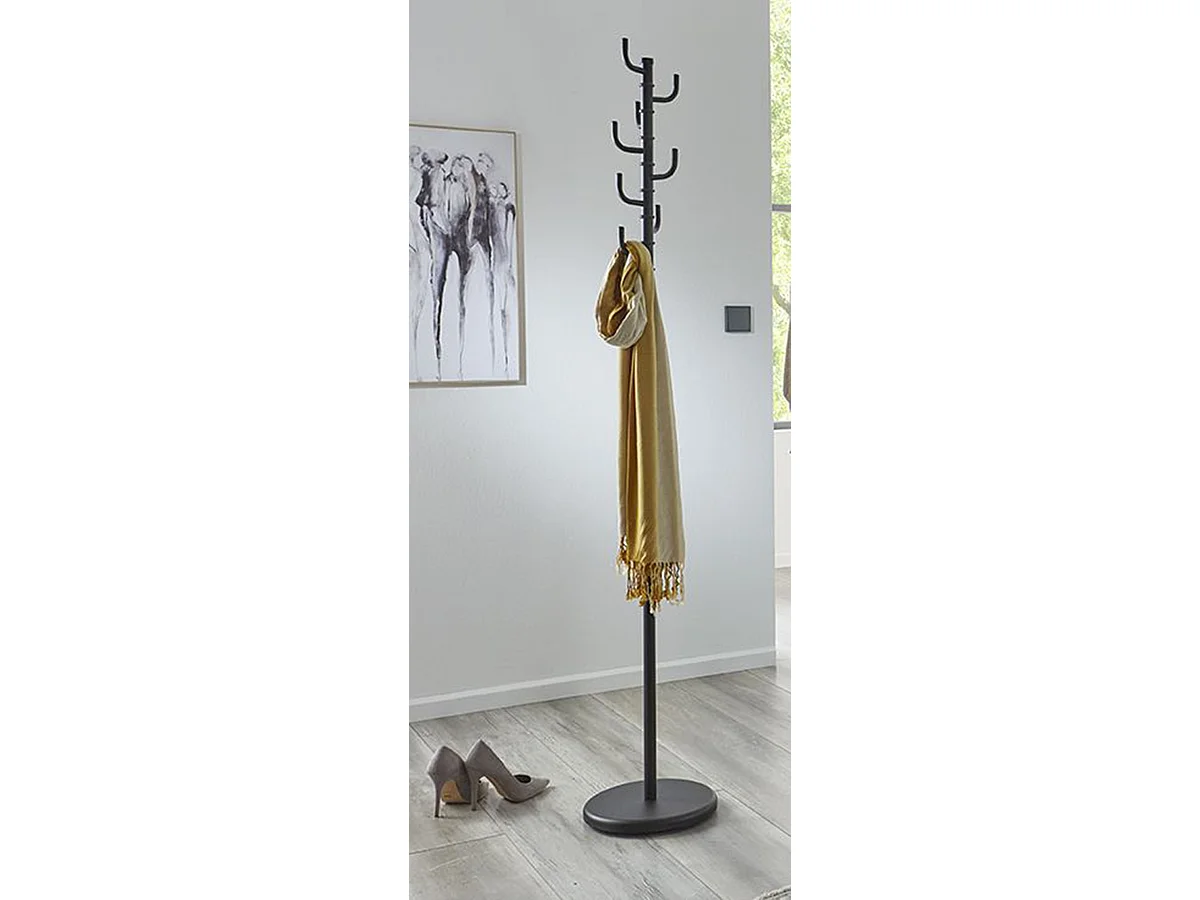 Porte-manteau avec 8 crochets en métal coloris noir  - diamètre 29  x hauteur 170 cm