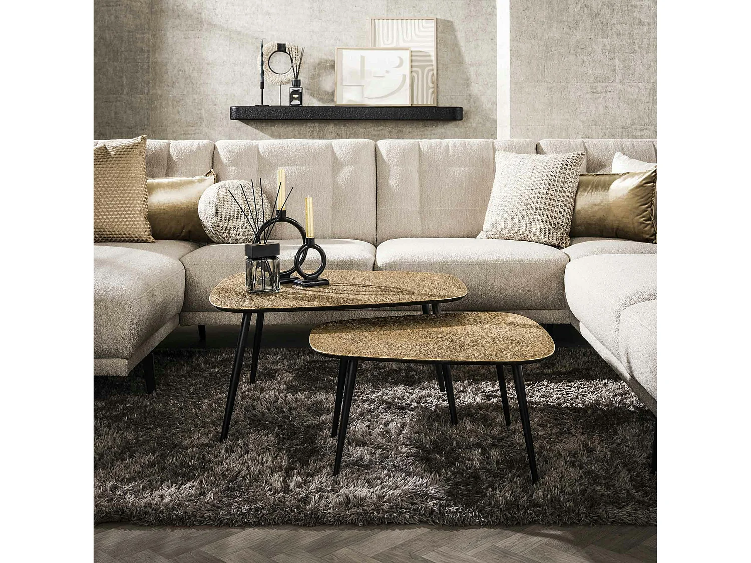 Table de salon organique effet métal doré (lot de 2) RALF