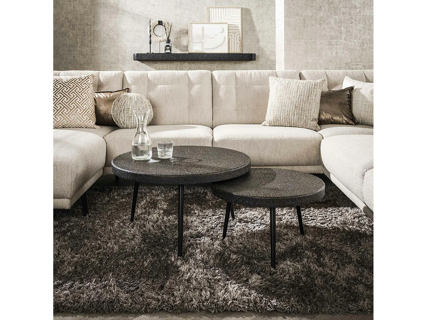 Table basse ronde effet métal vieilli (lot de 2) RALF