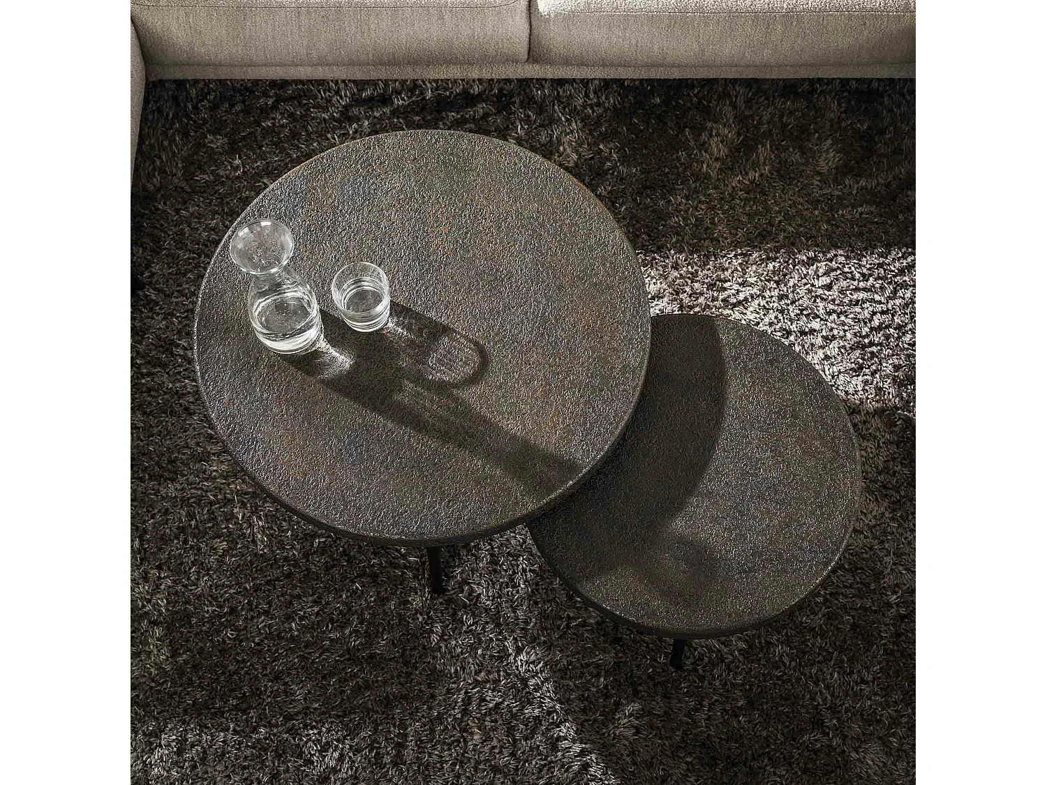 Table basse ronde effet métal vieilli (lot de 2) RALF