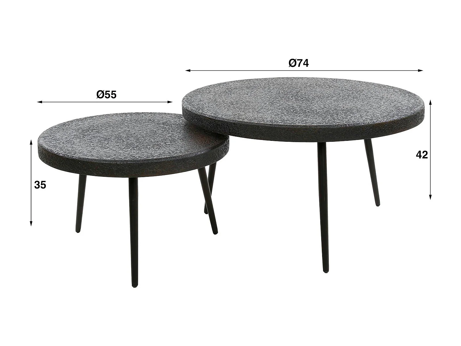 Table basse ronde effet métal vieilli (lot de 2) RALF