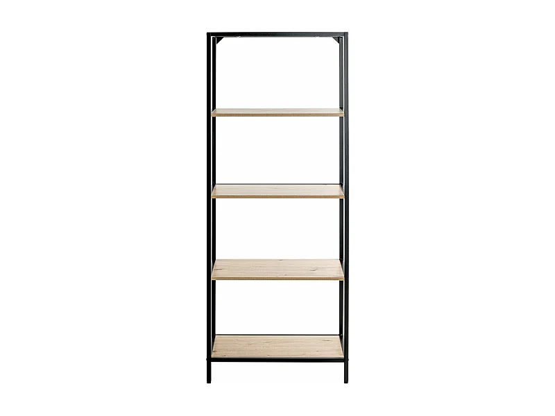 Meuble étagère, meuble de rangement en bois coloris chêne et métal noir  -longueur 64 x profondeur 35 x hauteur 167 cm