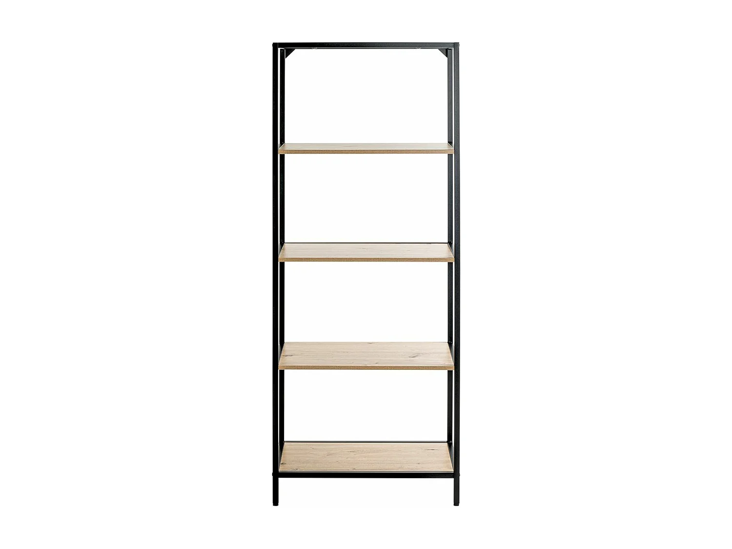 Meuble étagère, meuble de rangement en bois coloris chêne et métal noir  -longueur 64 x profondeur 35 x hauteur 167 cm