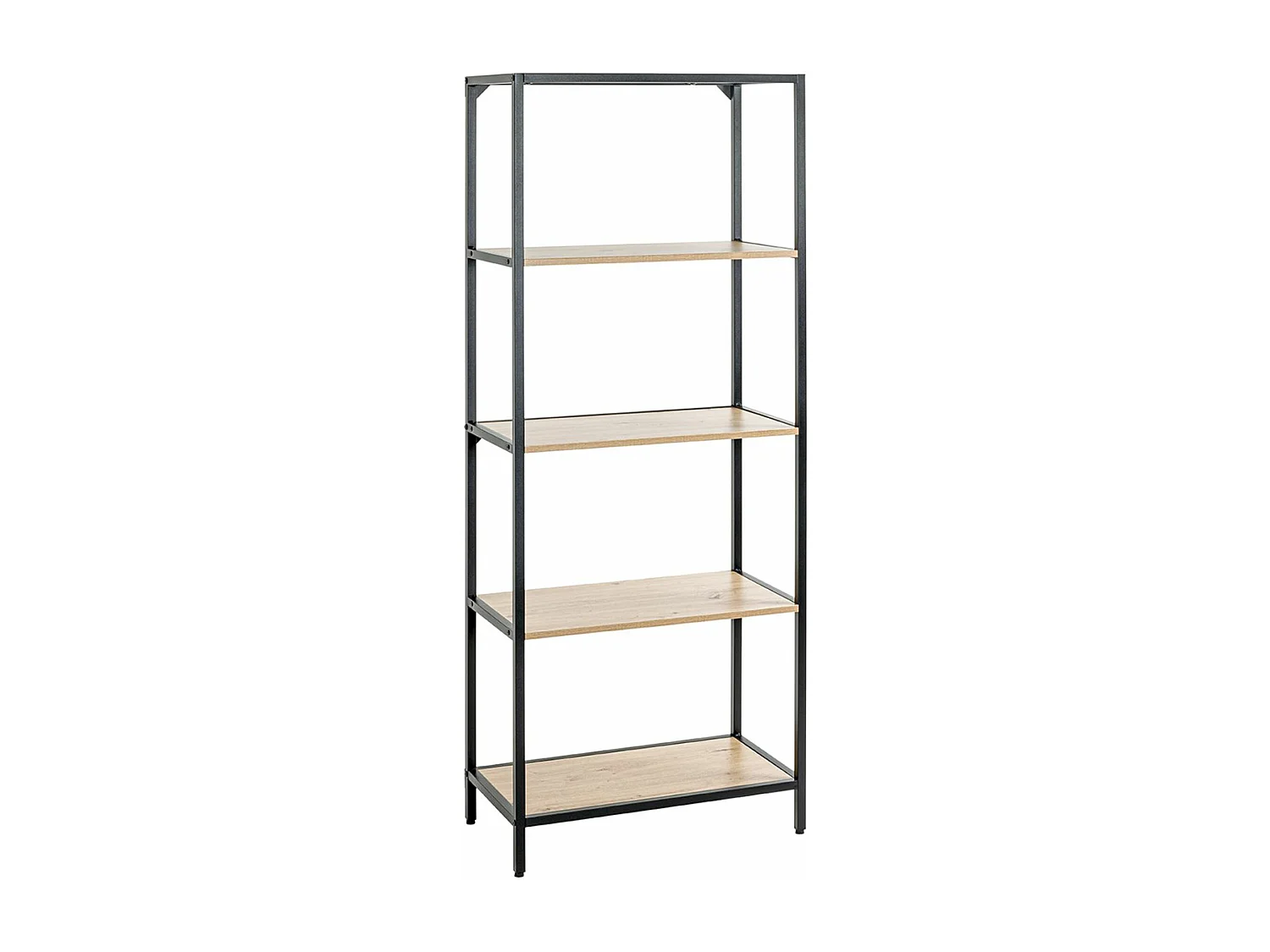 Meuble étagère, meuble de rangement en bois coloris chêne et métal noir  -longueur 64 x profondeur 35 x hauteur 167 cm