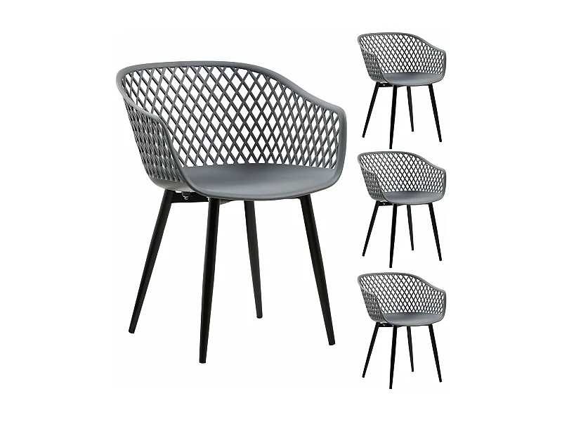 Lot de 4 chaises de salle à manger ou cuisine MADEIRA en plastique gris anthracite