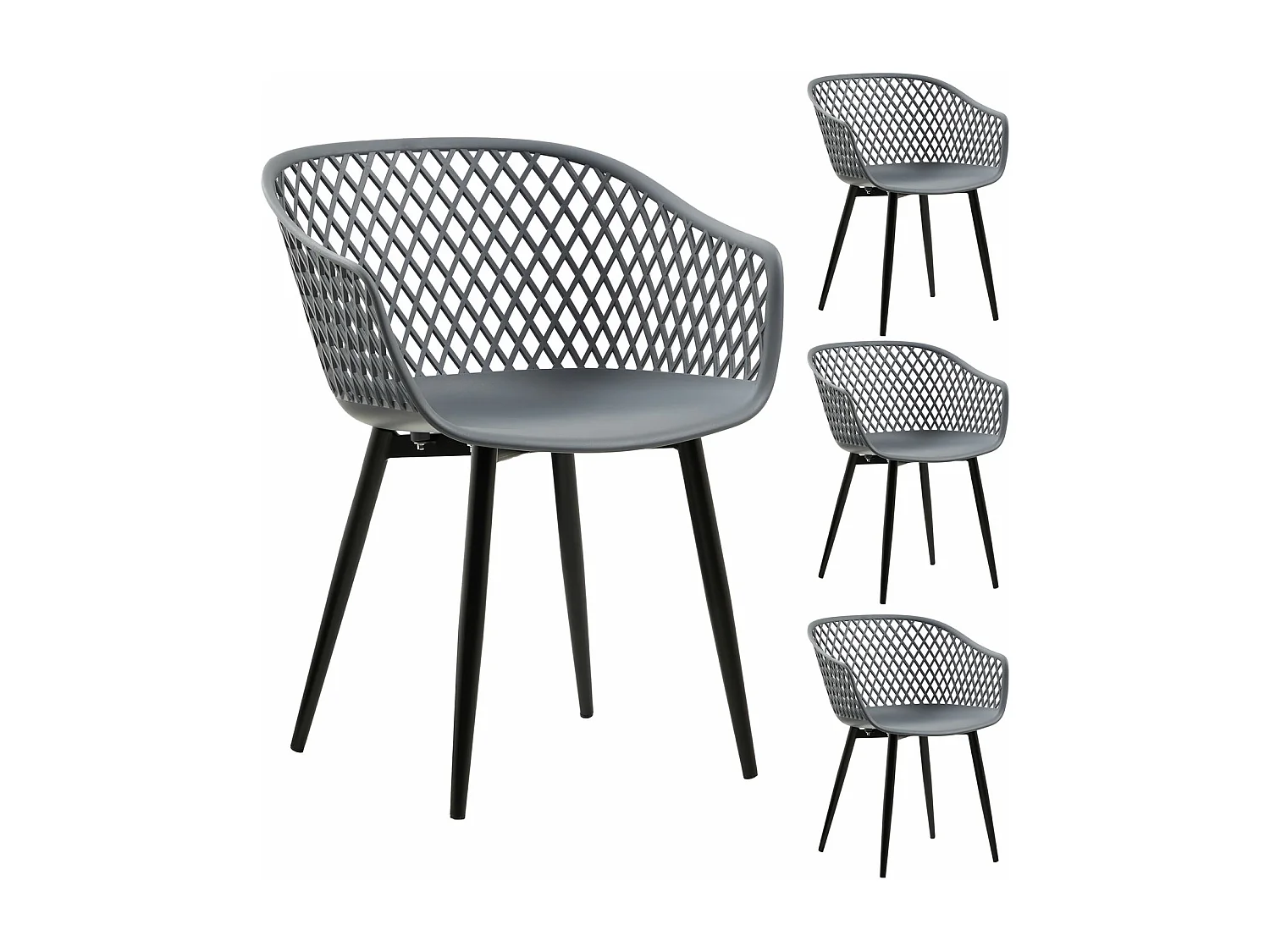Lot de 4 chaises de salle à manger ou cuisine MADEIRA en plastique gris anthracite