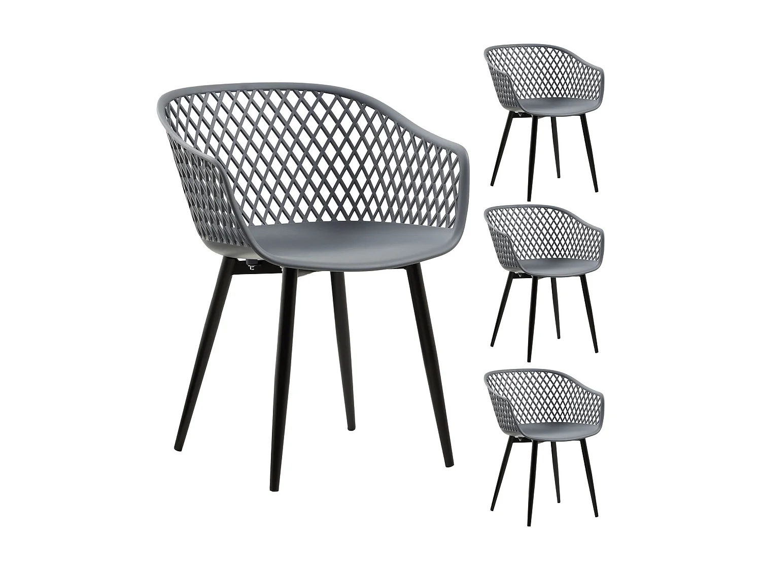 Lot de 4 chaises de salle à manger ou cuisine MADEIRA en plastique gris anthracite