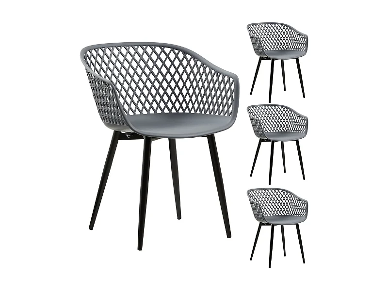 Lot de 4 chaises de salle à manger ou cuisine MADEIRA en plastique gris anthracite