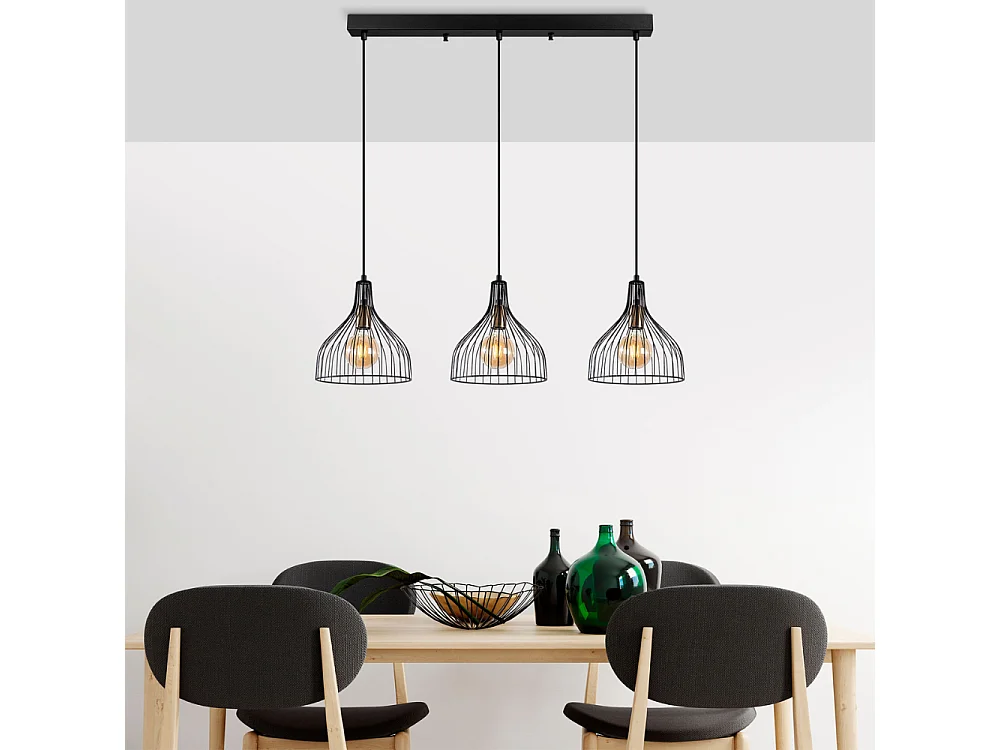 Zwarte metalen plafondlamp MARIE - 3 lampen, modern en minimalistisch design