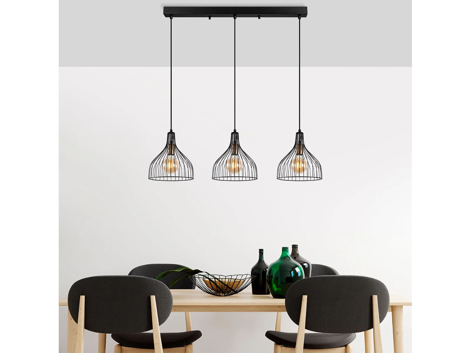 Plafonnier en métal noir - 3 lampes MARIE