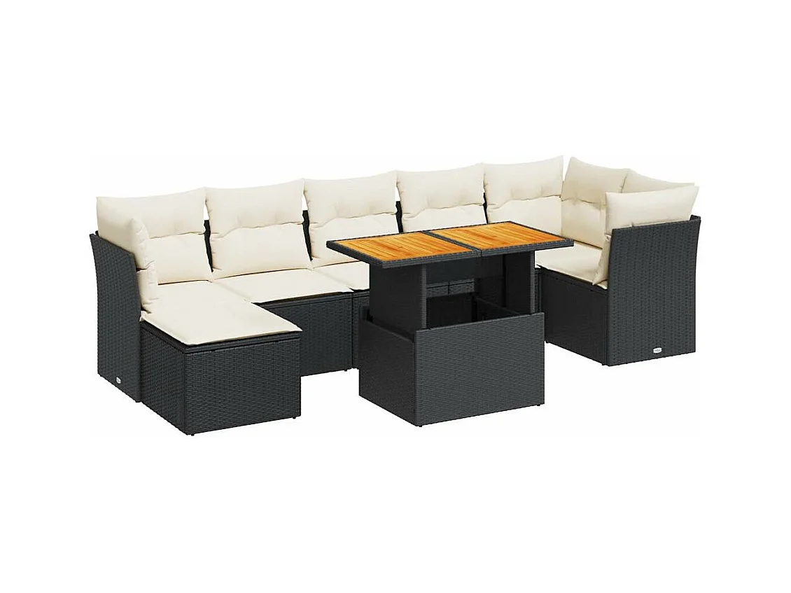 Salon de jardin 8 pcs avec coussins noir résine tressée