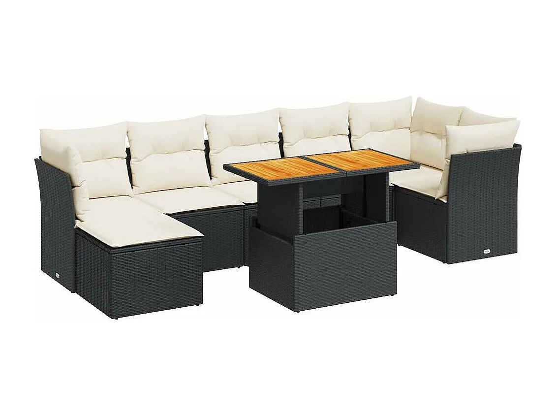 8-tlg. Garten-Sofagarnitur mit Kissen Schwarz Poly Rattan