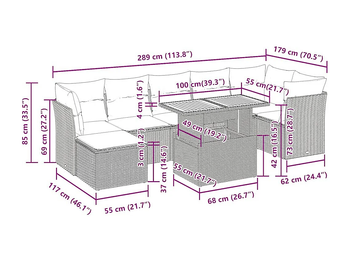 8-tlg. Garten-Sofagarnitur mit Kissen Schwarz Poly Rattan