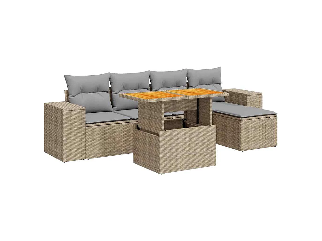 Salon de jardin avec coussins 6 pcs beige résine tressée