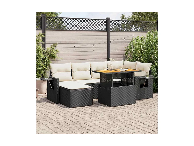 Set Divani da Giardino con Cuscini 7pz Nero Polyrattan