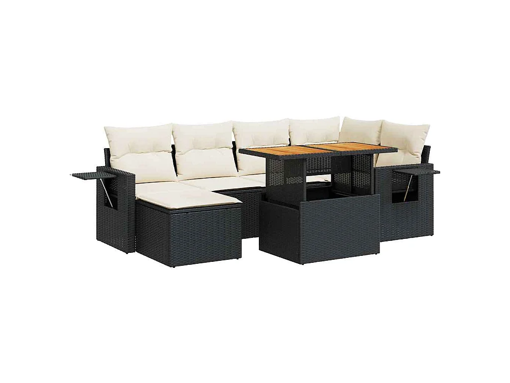 Set Divani da Giardino con Cuscini 7pz Nero Polyrattan