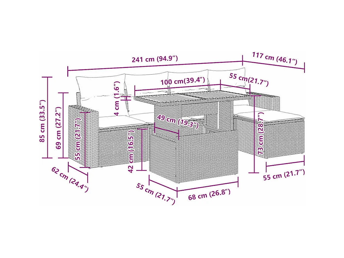 6-tlg. Garten-Sofagarnitur mit Kissen Schwarz Poly Rattan