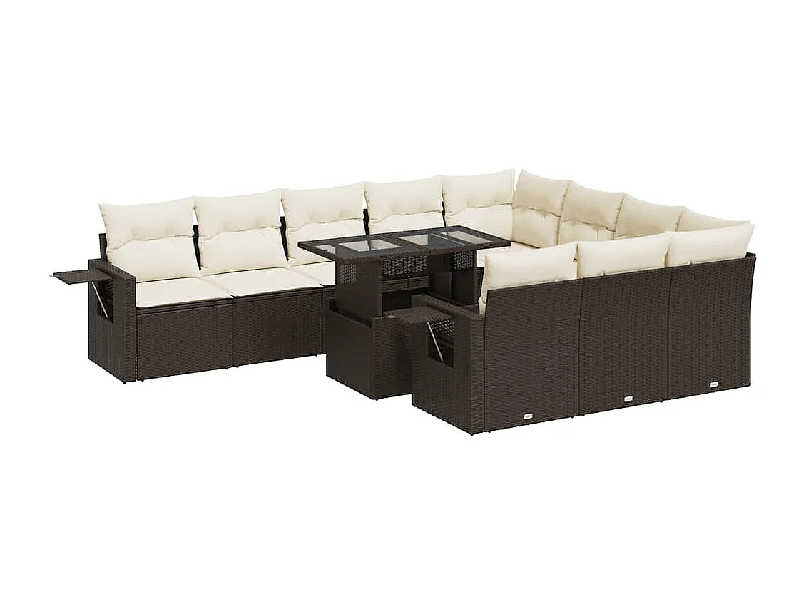 Salon de jardin et coussins 11 pcs marron résine tressée