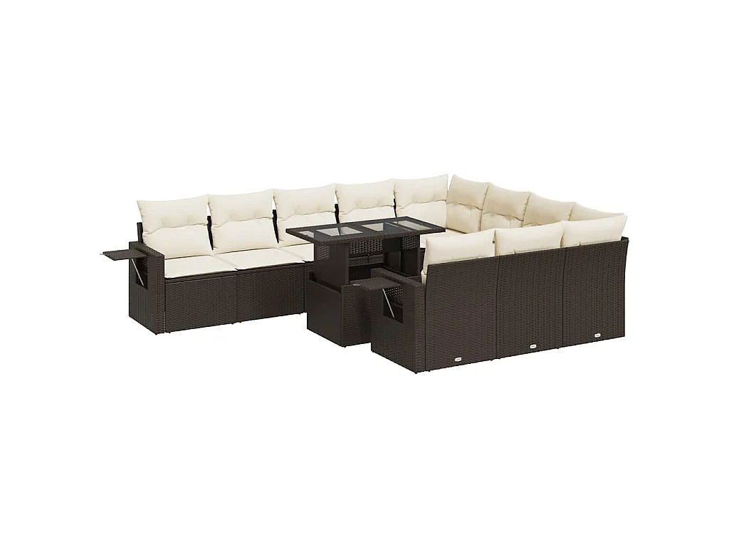 11-tlg. Garten-Sofagarnitur mit Kissen Braun Poly Rattan
