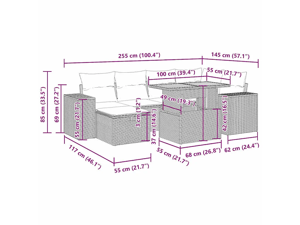 Set Divani da Giardino con Cuscini 8 pz Nero Polyrattan Acacia