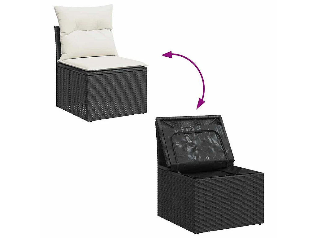 Set Divani da Giardino con Cuscini 8 pz Nero Polyrattan Acacia
