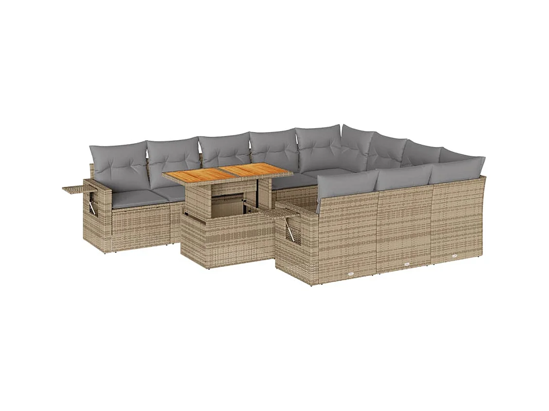 11-delige Tuinset met kussens poly rattan beige