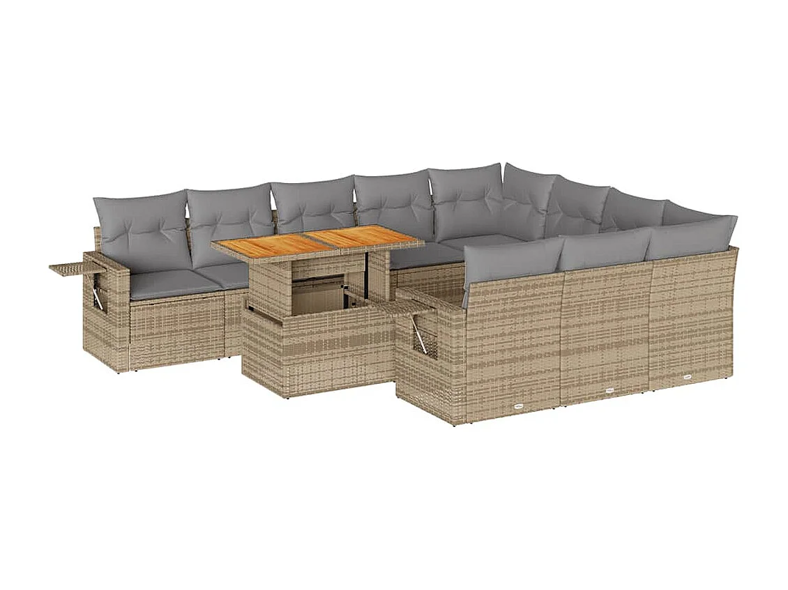 Salon de jardin 11 pcs avec coussins beige résine tressée