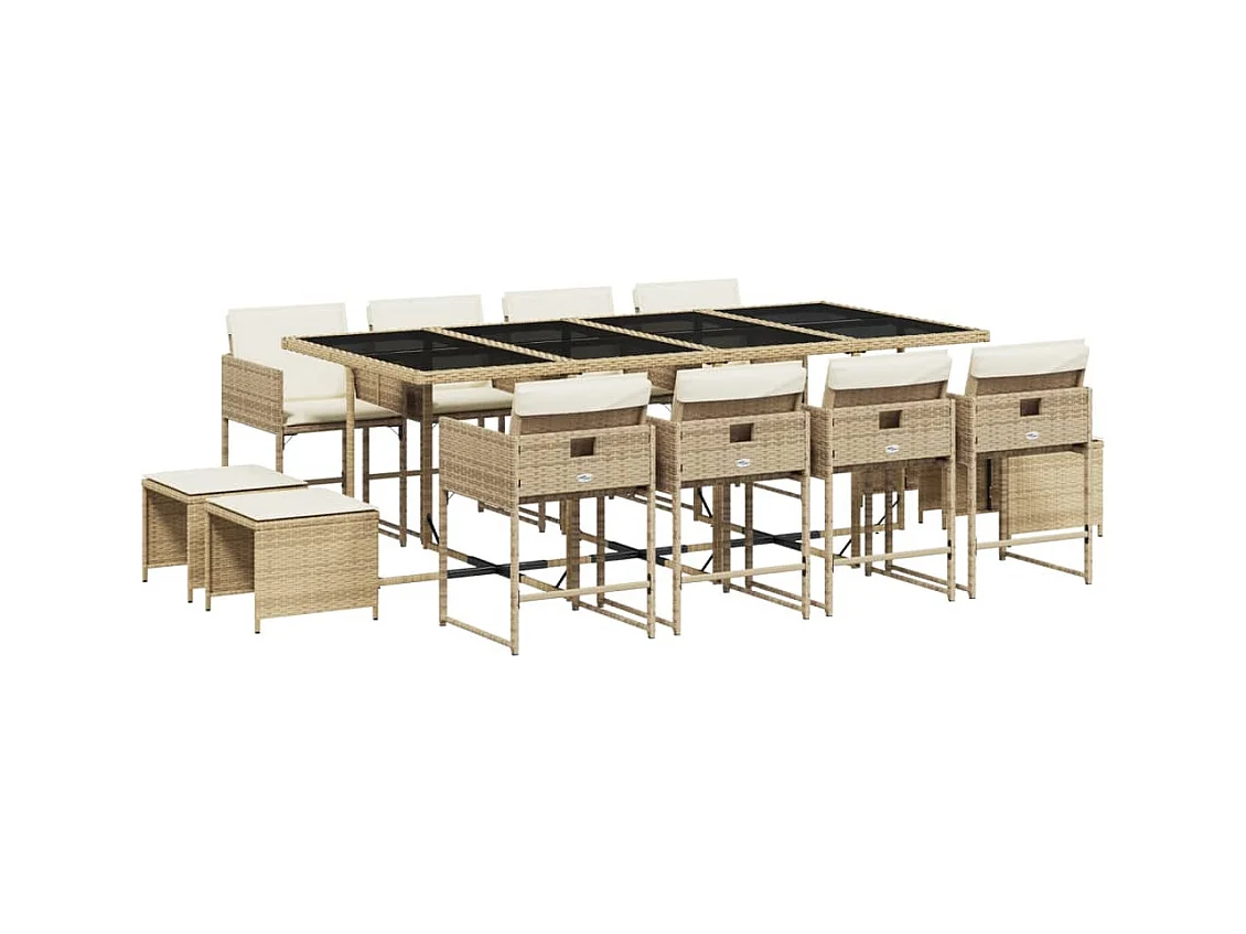Set da Pranzo da Giardino 13 pz con Cuscini Beige in Polyrattan