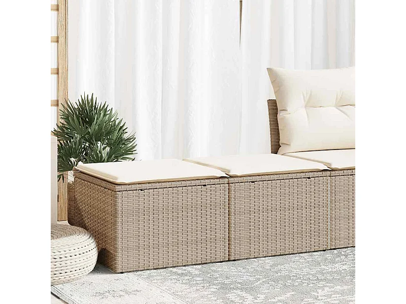 2-tlg. Garten-Sofagarnitur mit Kissen Beige Poly Rattan Akazie
