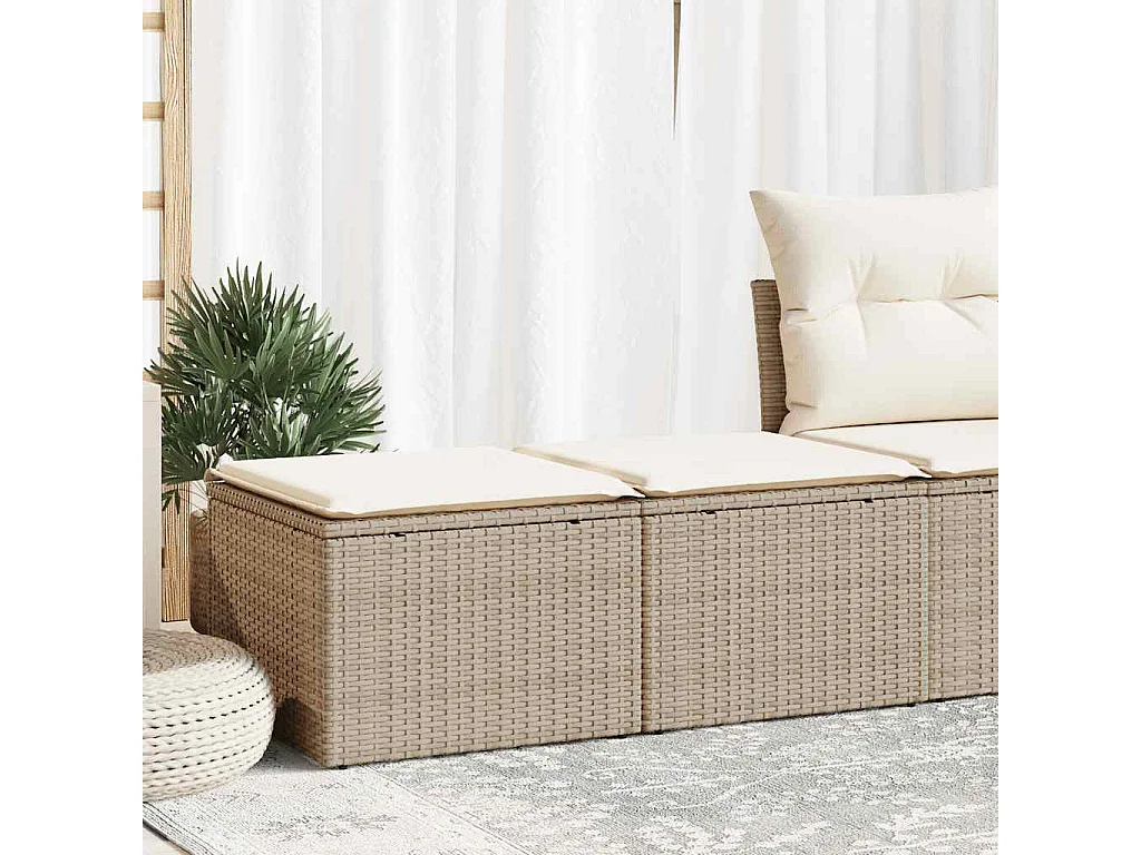Salon de jardin avec coussins 2 pcs beige résine tressée acacia