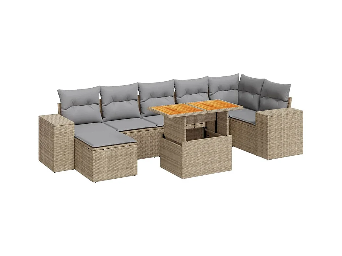 Set Divano da Giardino 8 pz con Cuscini Beige in Polyrattan