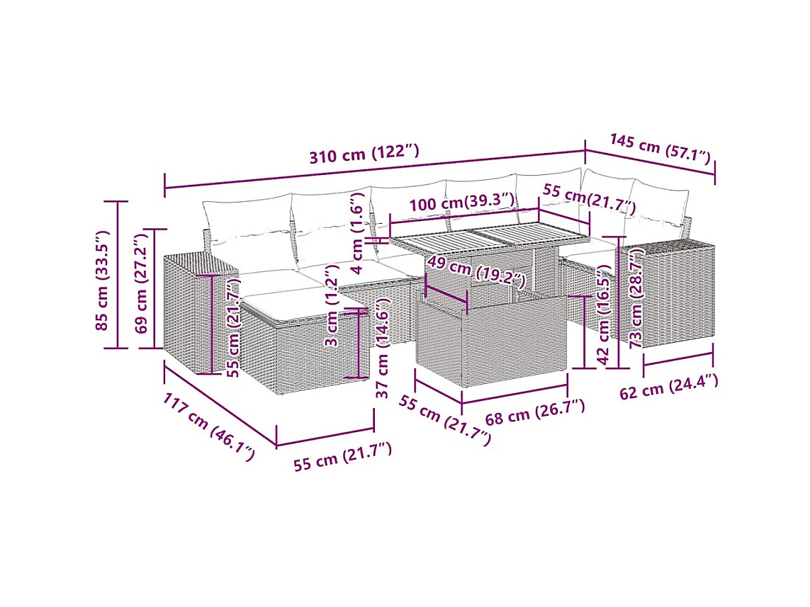 Set Divano da Giardino 8 pz con Cuscini Beige in Polyrattan