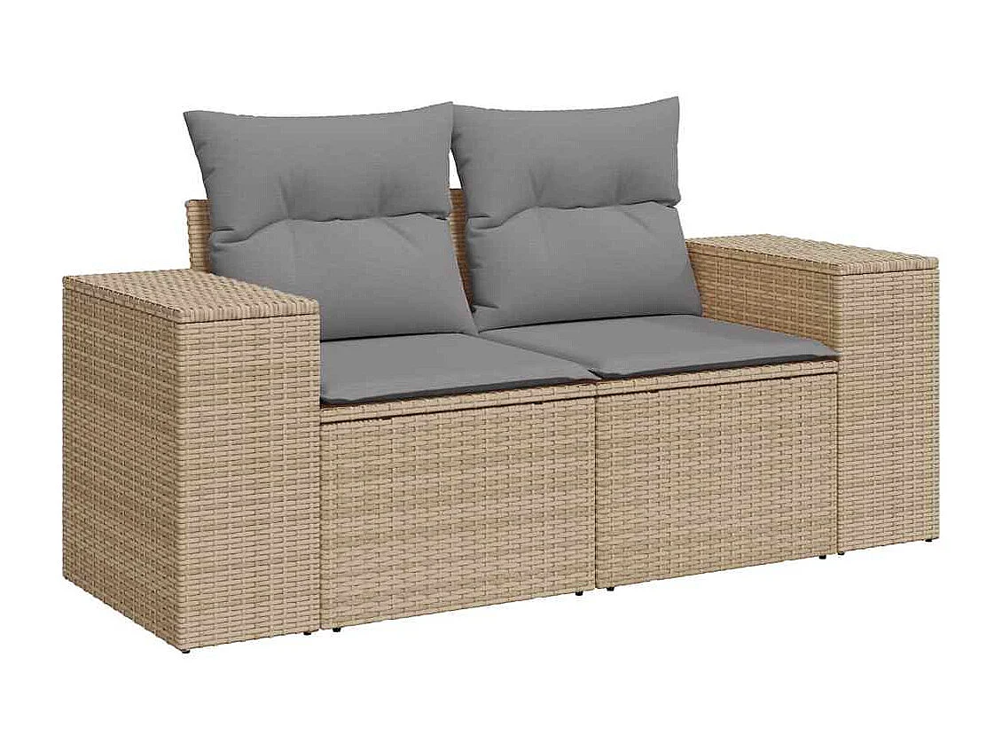 Salon de jardin avec coussins 8 pcs beige résine tressée