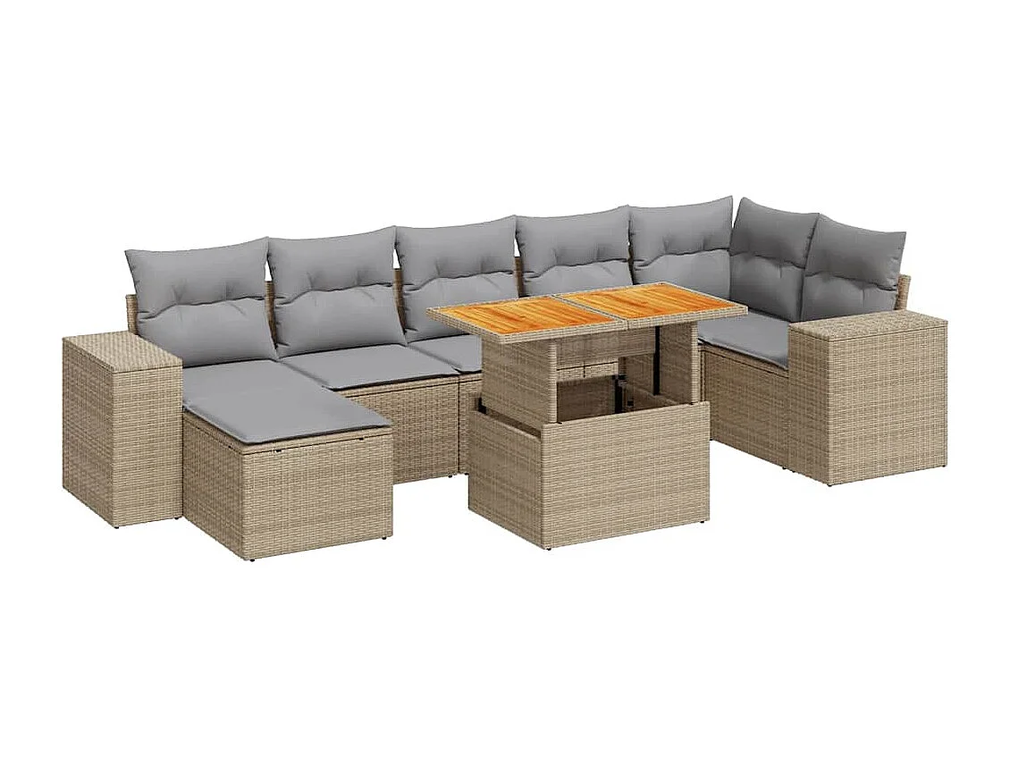 Set Divano da Giardino 8 pz con Cuscini Beige in Polyrattan