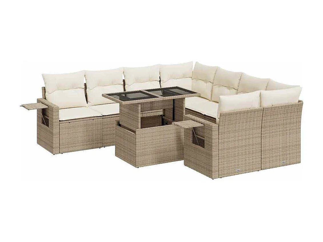 Salon de jardin avec coussins 9 pcs beige résine tressée