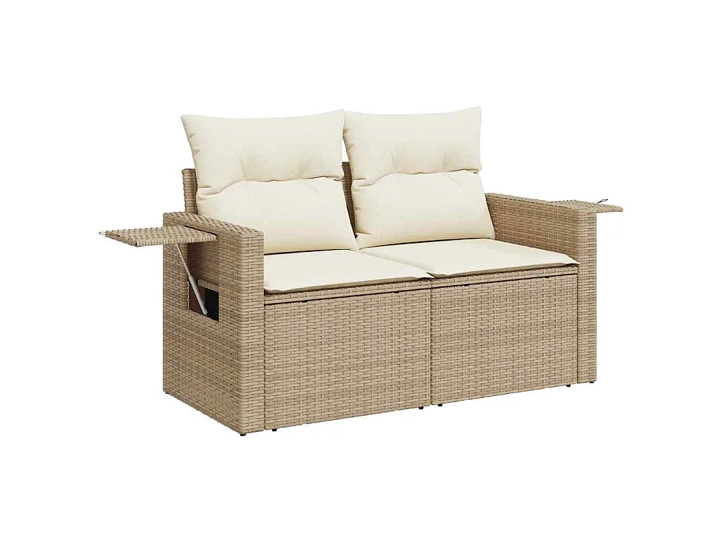 9-tlg. Garten-Sofagarnitur mit Kissen Beige Poly Rattan