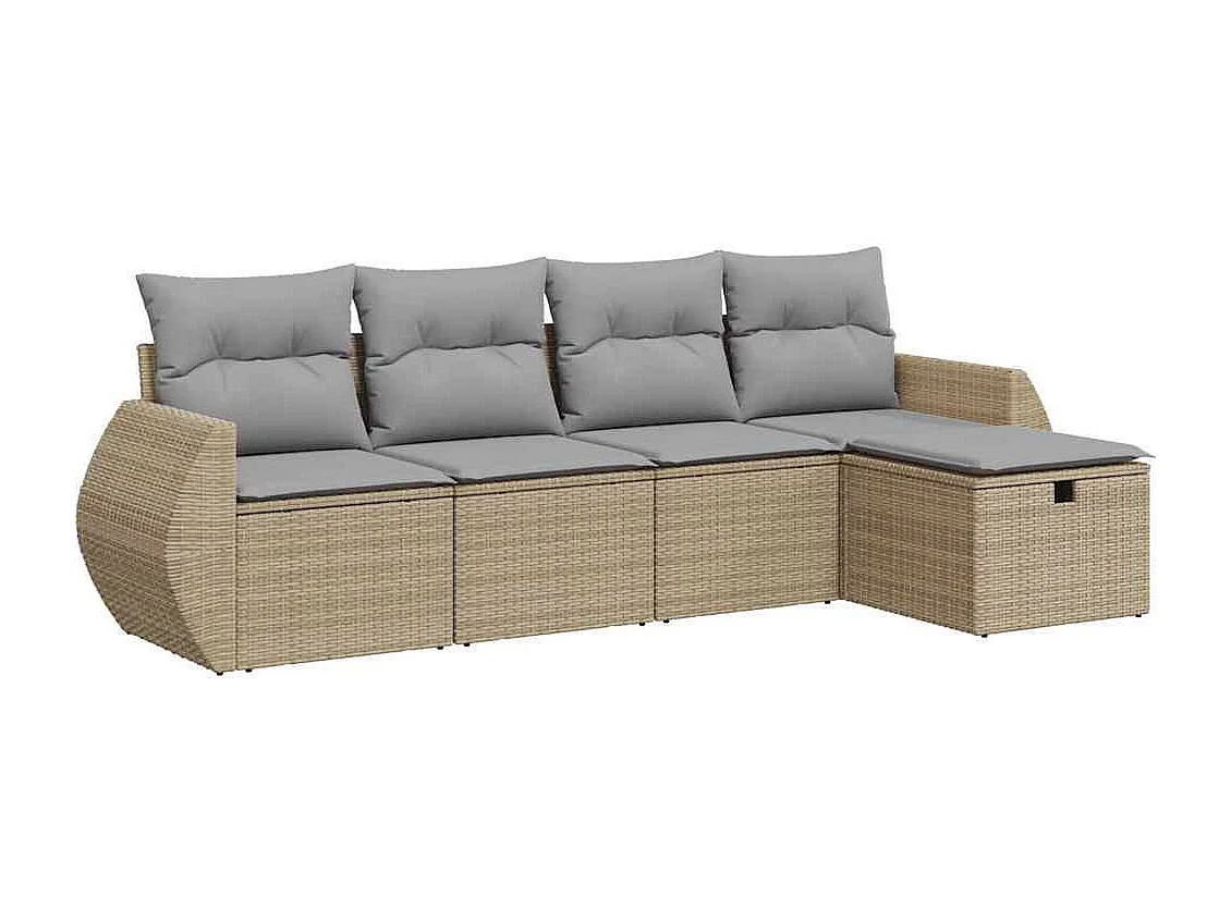 Salon de jardin avec coussins 5 pcs beige résine tressée